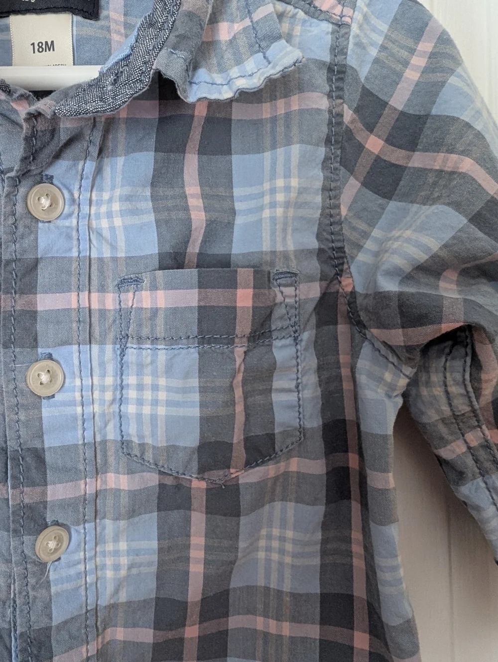 OshKosh B'gosh Blue Plaid Collared Cotton Bodysuit. Size 18 Month
